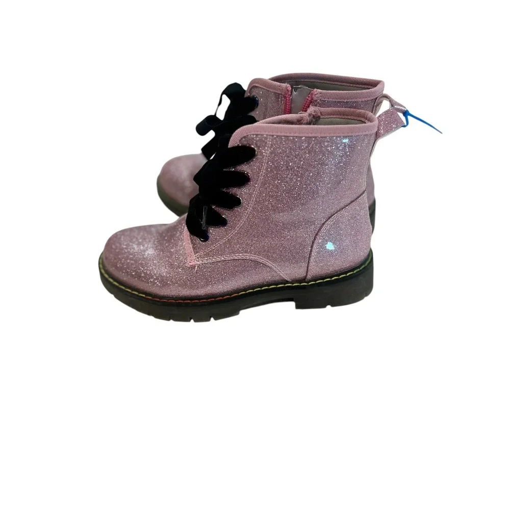 Dream Pairs Kids Pink Glitter Combat Boots Velvet Laces Side Zip Size 3